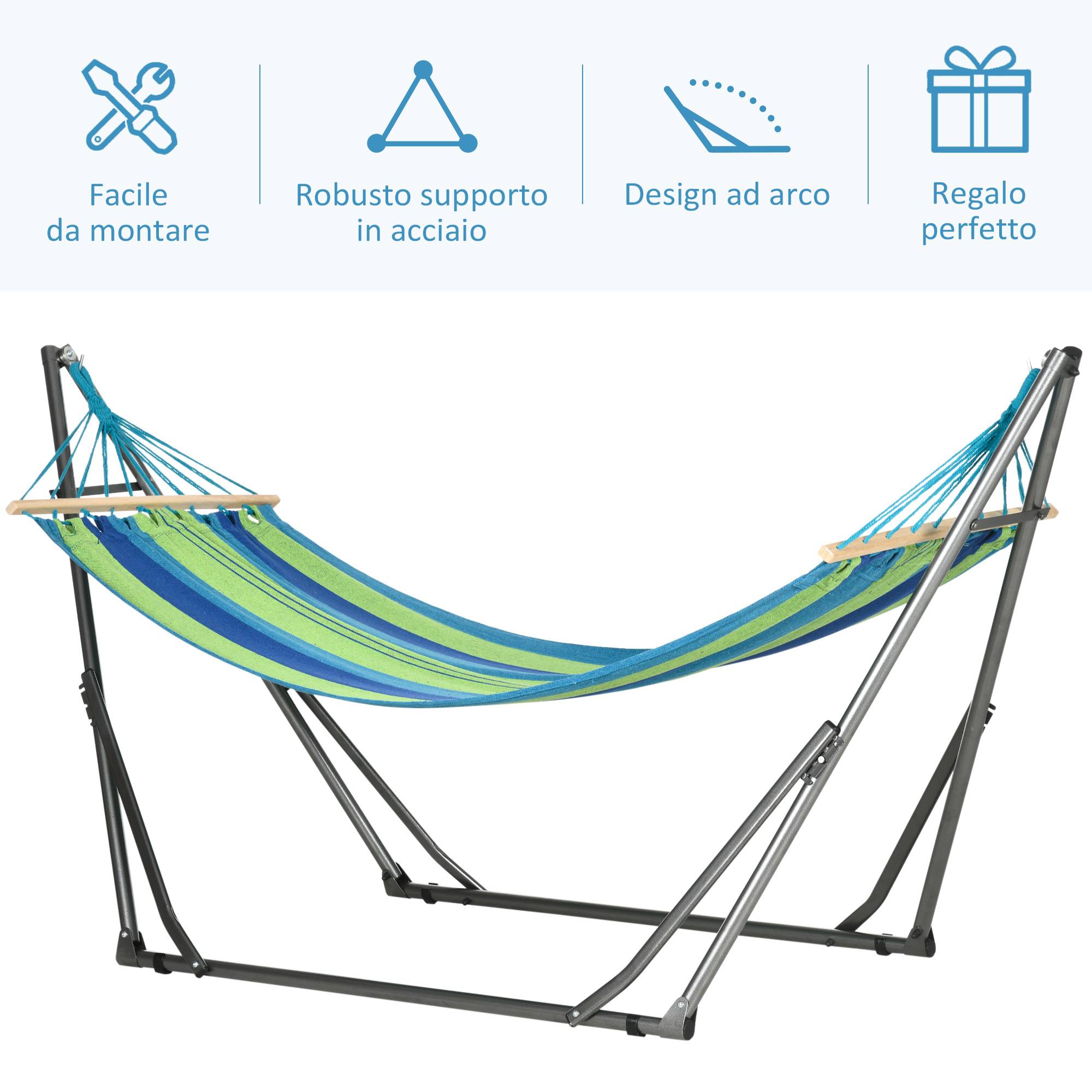 Support hamac autoportant pliant coton et acier, 270x100x94cm - Image 8