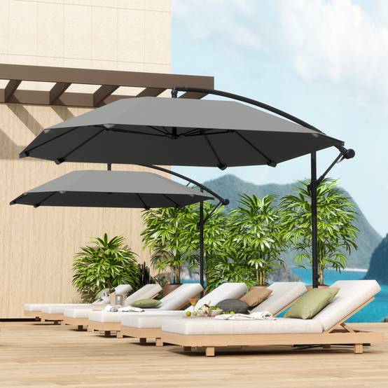 Parasol déporté 3 m, parasol de jardin extérieur Inclinable, Basemanivelle - Polyester Gris foncé fr300 - Image 3