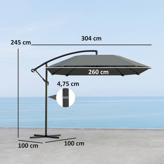 Parasol déporté 3 m, parasol de jardin extérieur Inclinable, Basemanivelle - Polyester Gris foncé fr300 - Image 5