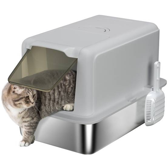 Maison de toilette Acier Inoxydable chats Hygiène anti-odeur 40x60x41cm Gris - ComfortXL Outdoor Living - Image 1