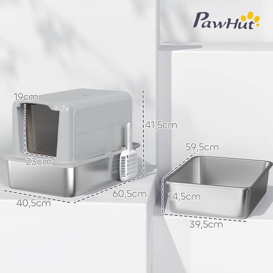 Maison de toilette Acier Inoxydable chats Hygiène anti-odeur 40x60x41cm Gris - ComfortXL Outdoor Living - Image 5
