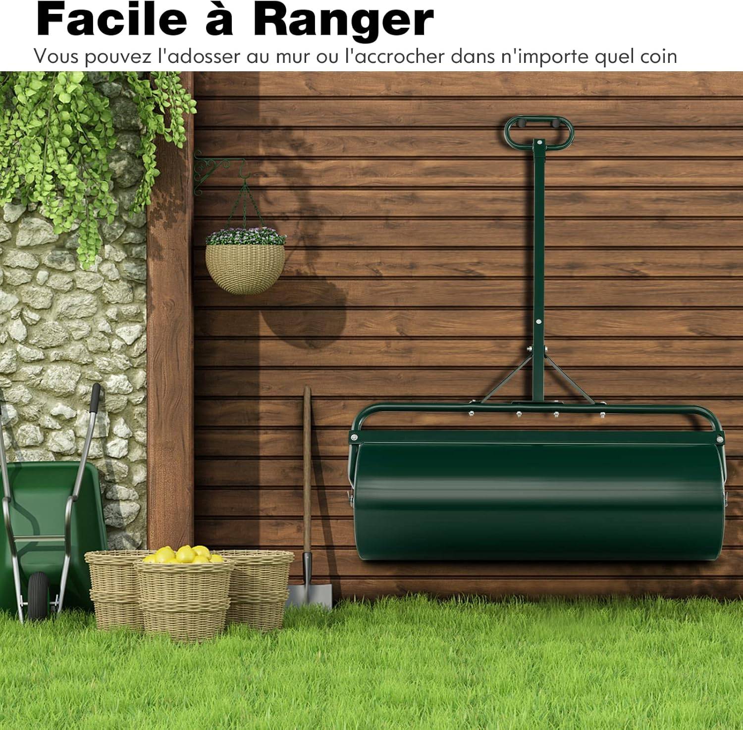 Rouleau à Gazon de Jardin en Métal avec Poignée Détachable, Rempli d'eau/Sable 63L- Ø 30 CM (Vert) - Image 6