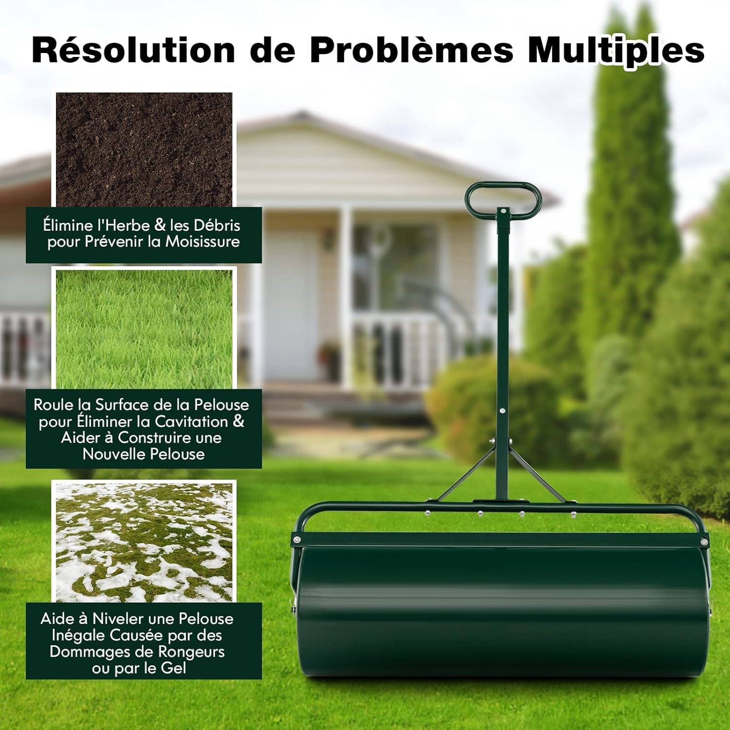 Rouleau à Gazon de Jardin en Métal avec Poignée Détachable, Rempli d'eau/Sable 63L- Ø 30 CM (Vert) - Image 5