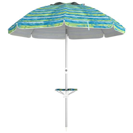 Parasol de plage inclinable rond Ø 190 cm - table avec porte-gobelet - 190x190x215cm bleu fr288 - Image 1