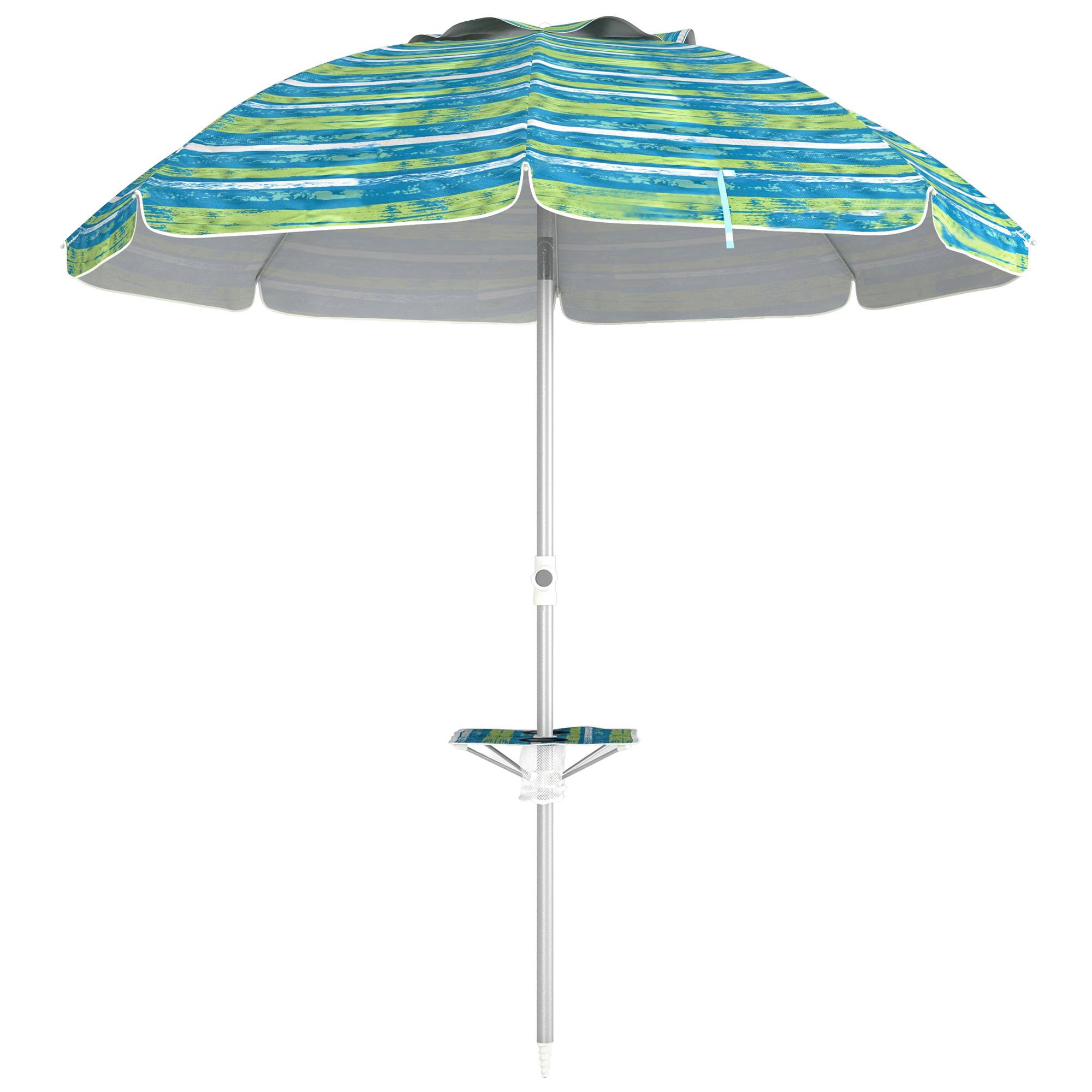 Parasol de plage inclinable rond Ø 190 cm - table avec porte-gobelet - 190x190x215cm bleu fr288 - Image 1
