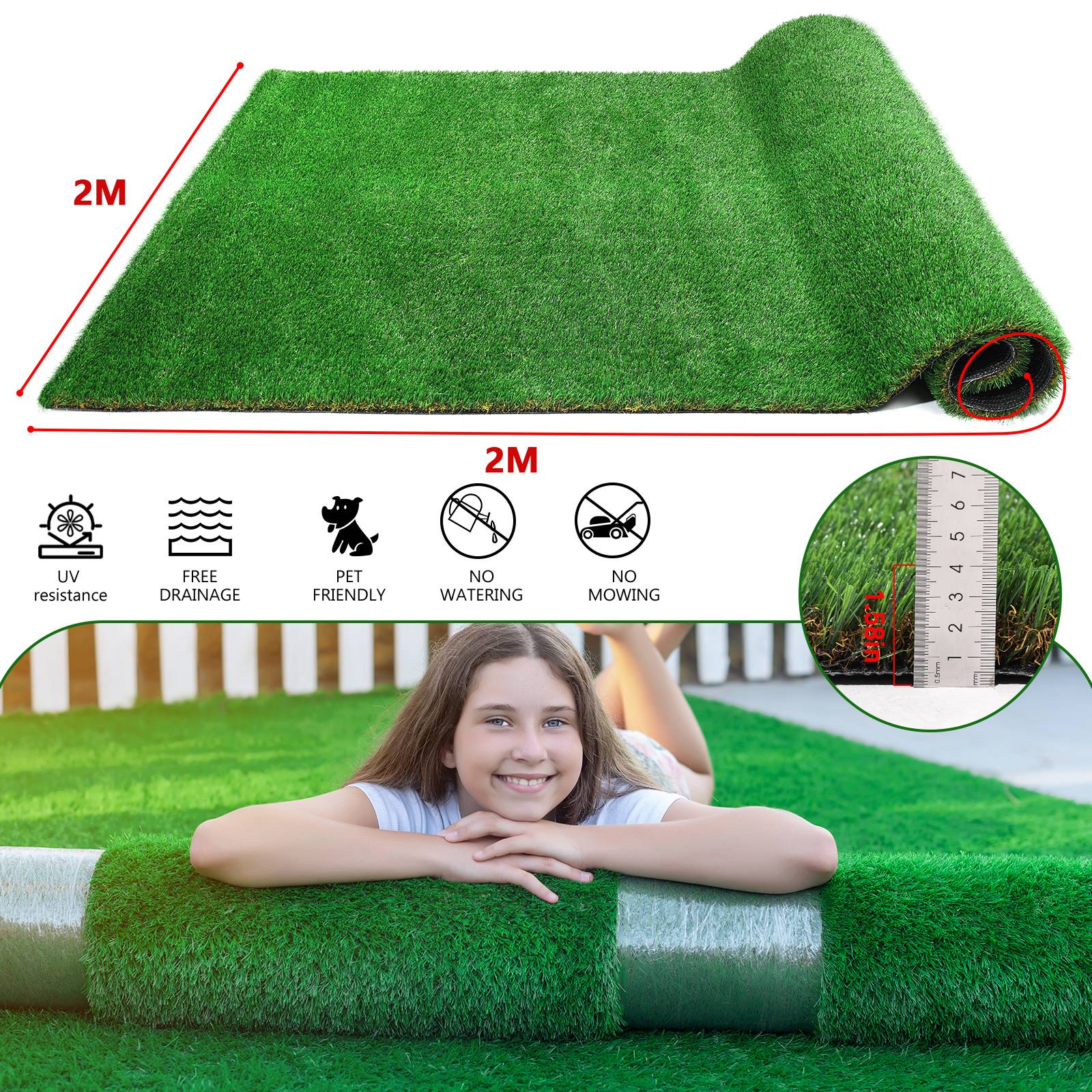 ComfortXL - Gazon synthétique PE PP 2 x 2 m vert 35 mm pour balcon terrasse jardin drainant - ComfortXL Outdoor Living - Image 10