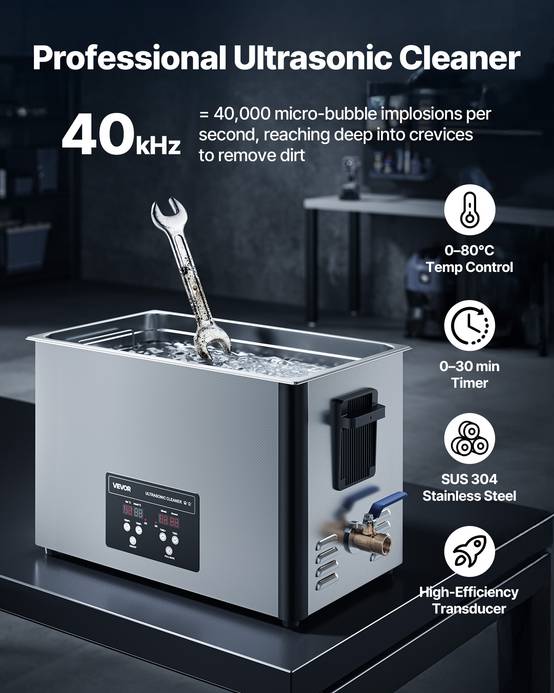 Vevor - VEVOR Nettoyeur à ultrasons 30 L, 480 W ultrasonique 40 kHz, réservoir inox, panier et affichage digital. - Image 2