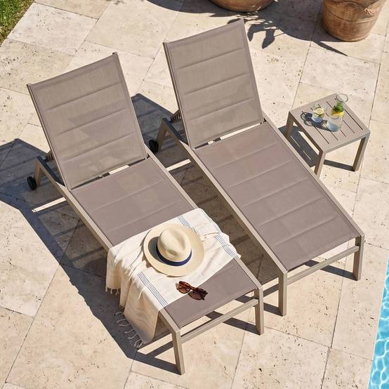 Oviala - Lot de 2 bains de soleil en aluminium et textilène taupe Nouméa - Oviala - Image 3