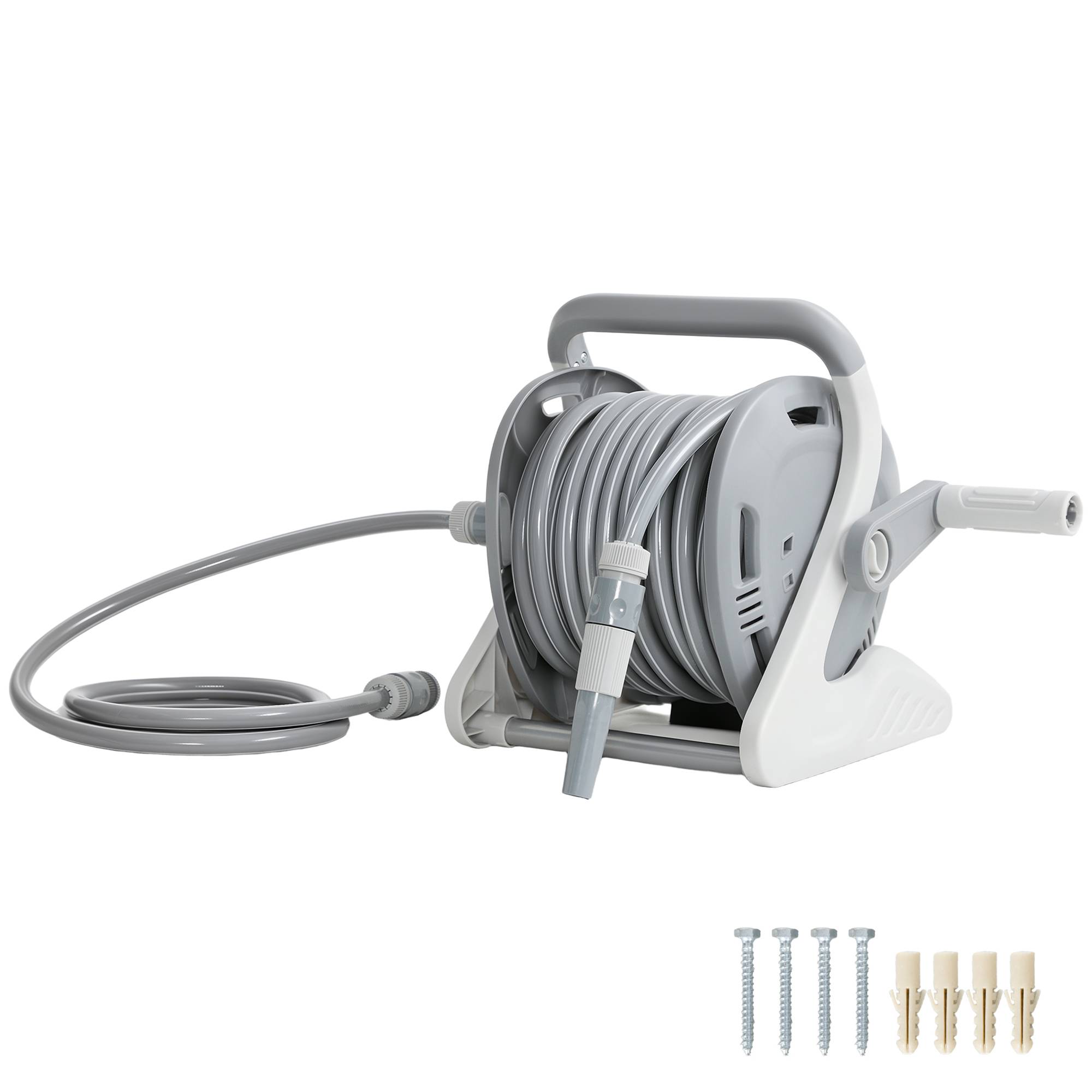 Enrouleur Tuyau Arrosage Mural 20+2 m x Ø 15 mm, Dévidoir de Tuyaux d'Eau Portable, Buse à 2 Modes, Gris - Image 1