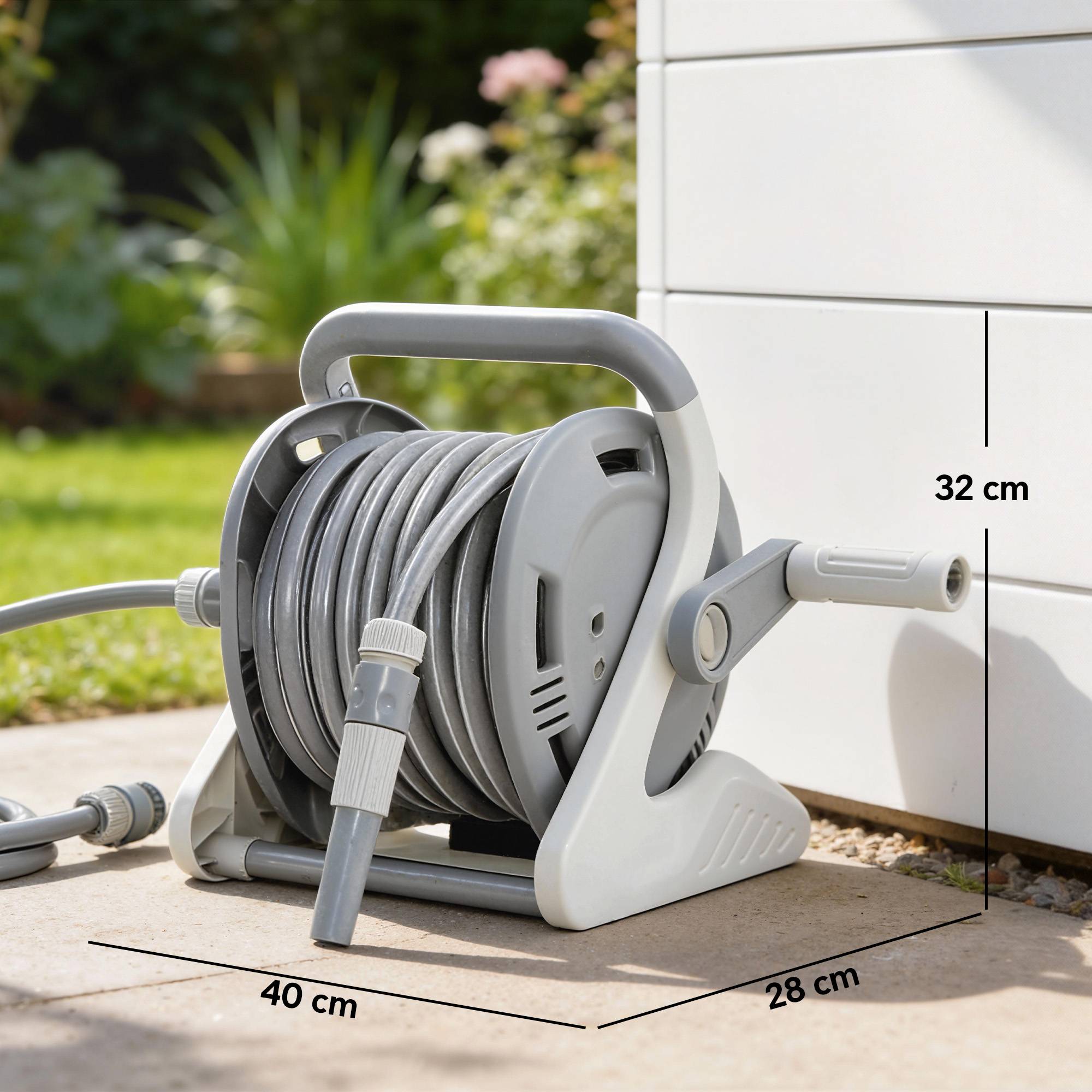 Enrouleur Tuyau Arrosage Mural 20+2 m x Ø 15 mm, Dévidoir de Tuyaux d'Eau Portable, Buse à 2 Modes, Gris - Image 5