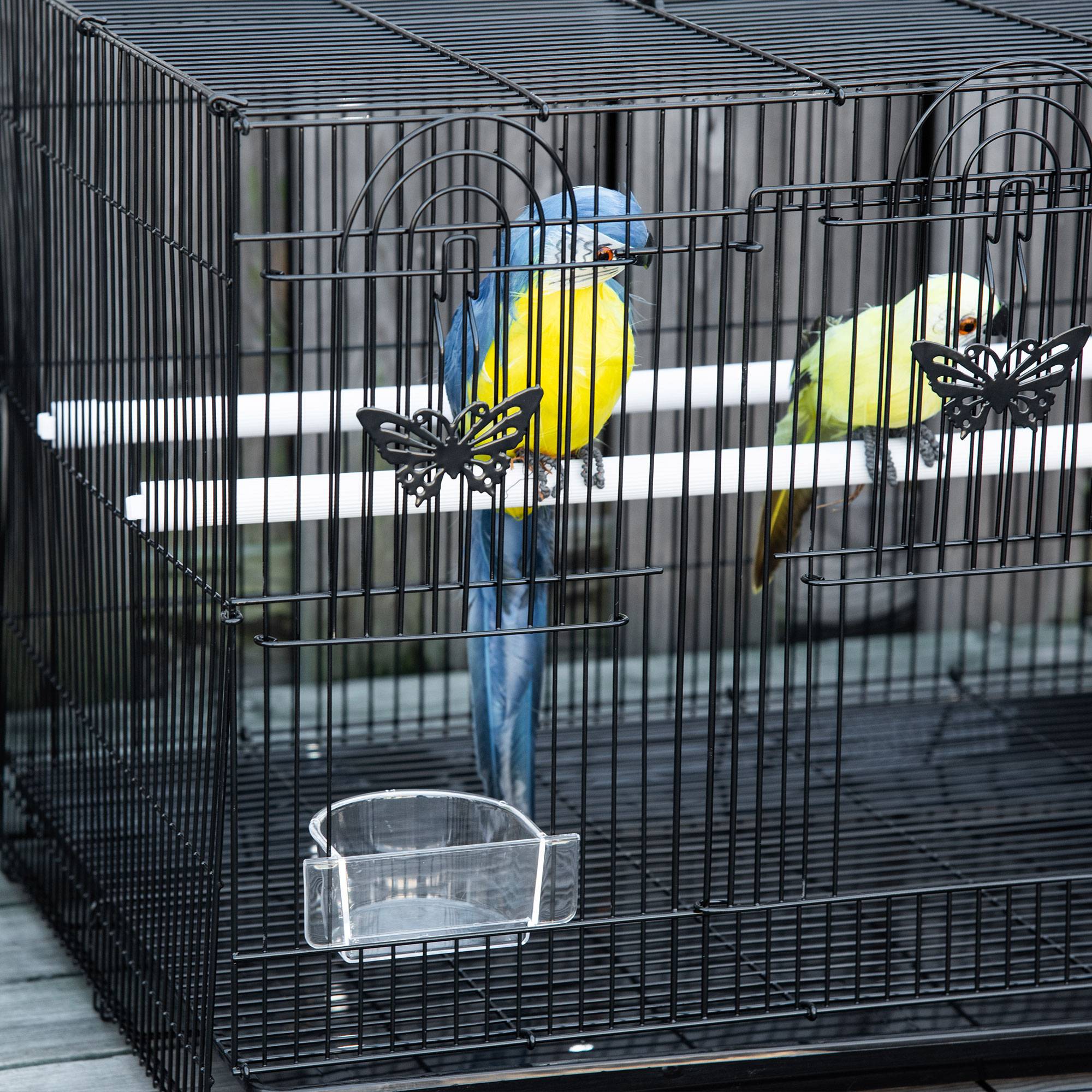 Cage pour oiseaux 60x41x41 cm en métal avec mangeoires, 2 perchoirs, 3 portes et poignée de transport pour petits oiseaux (canaris, cotorras) noire - Image 9