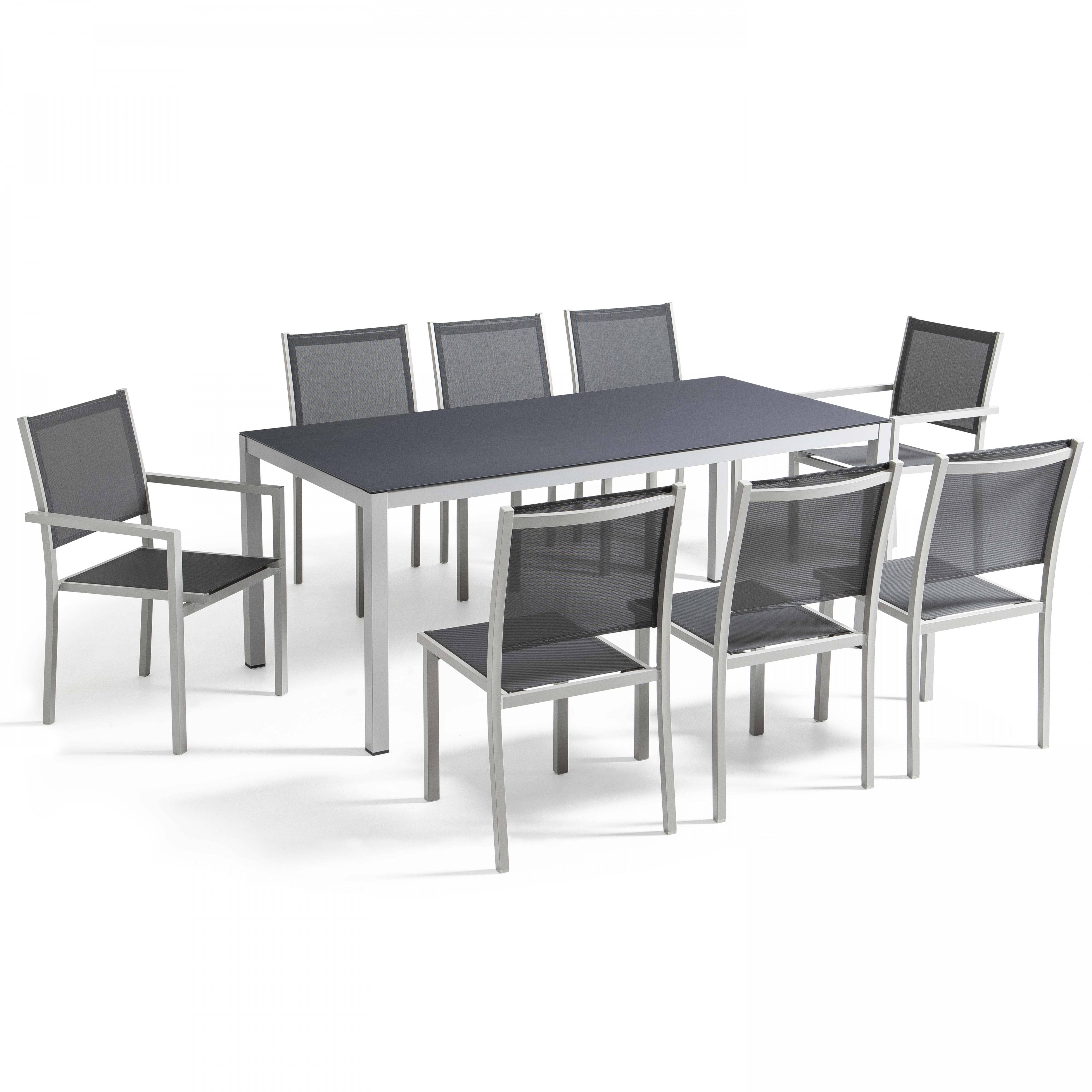 Oviala - Ensemble table de jardin et 8 chaises en aluminium gris - Oviala - Image 1