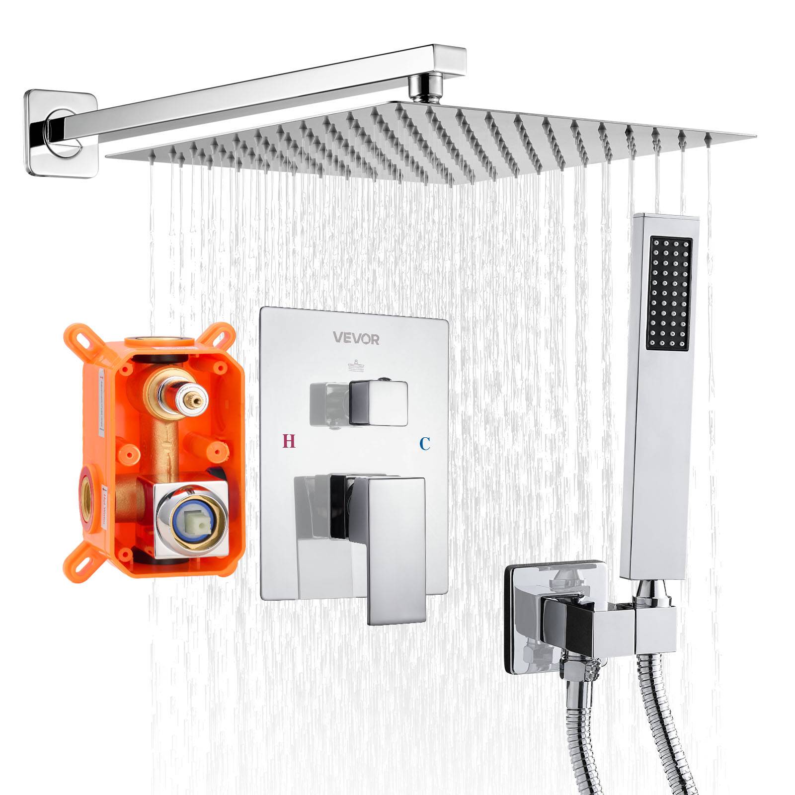 Vevor - VEVOR Kit de Douche avec Douchette de Tête Carrée 30,5cm et à Main Argent Chromé