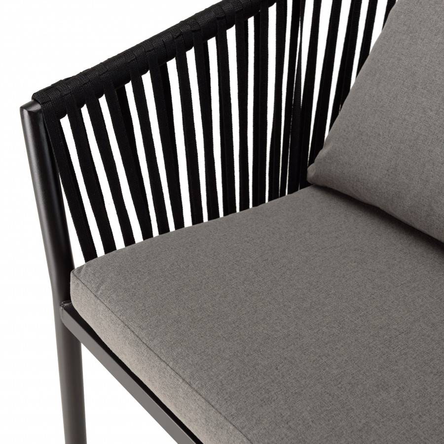 Macabane - MALO - Lot de 6 fauteuils en cordage noir coussins gris anthracite - Image 7