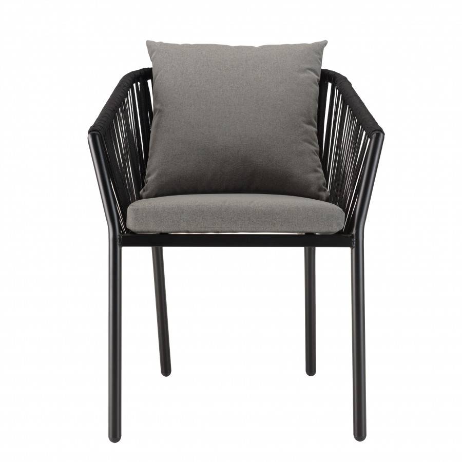 Macabane - MALO - Lot de 6 fauteuils en cordage noir coussins gris anthracite - Image 5