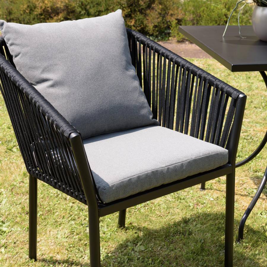 Macabane - MALO - Lot de 6 fauteuils en cordage noir coussins gris anthracite - Image 4