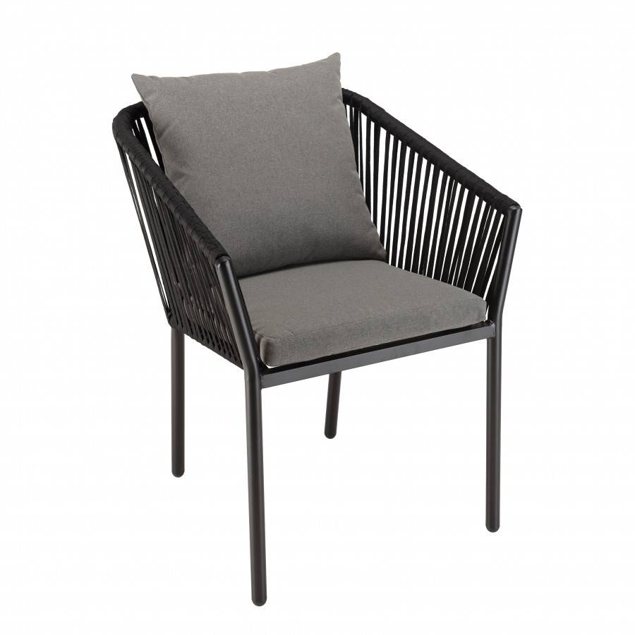 Macabane - MALO - Lot de 6 fauteuils en cordage noir coussins gris anthracite - Image 6