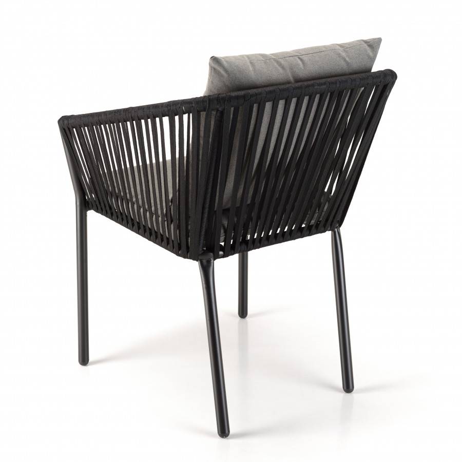 Macabane - MALO - Lot de 6 fauteuils en cordage noir coussins gris anthracite - Image 9
