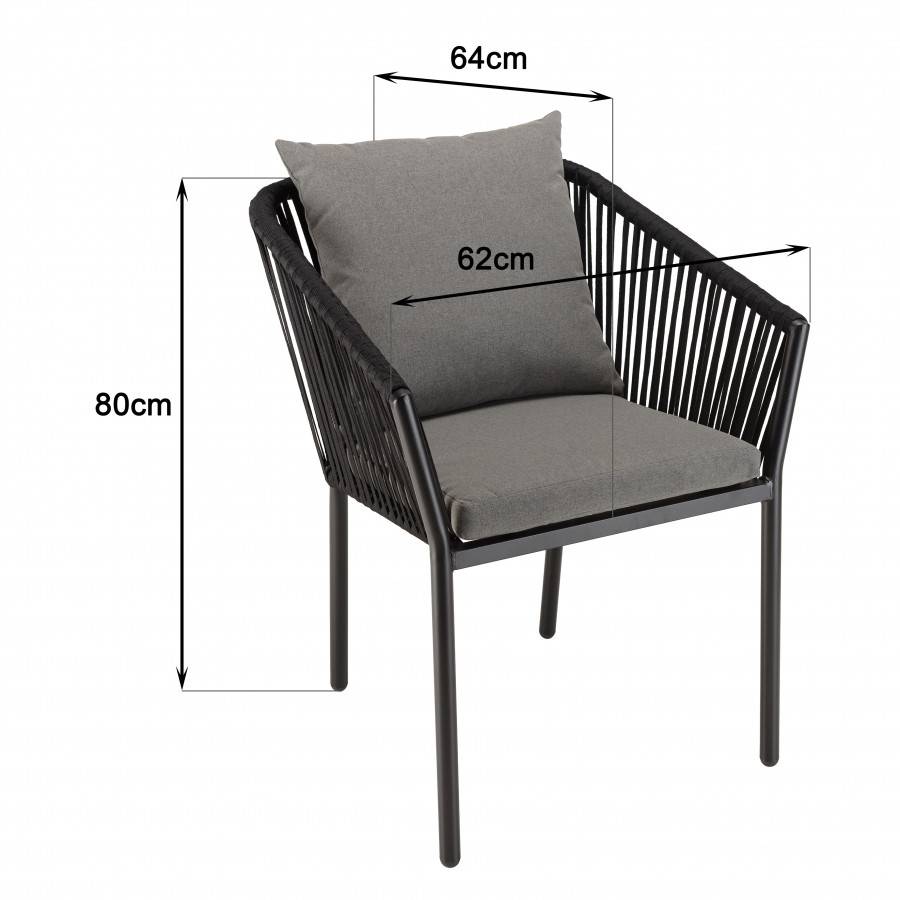 Macabane - MALO - Lot de 6 fauteuils en cordage noir coussins gris anthracite - Image 10