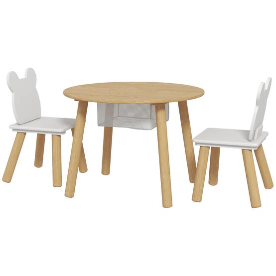 Ensemble table et 2 chaises enfant bois dossier ours avec rangement, pour enfants 3-6 ans - Image 2