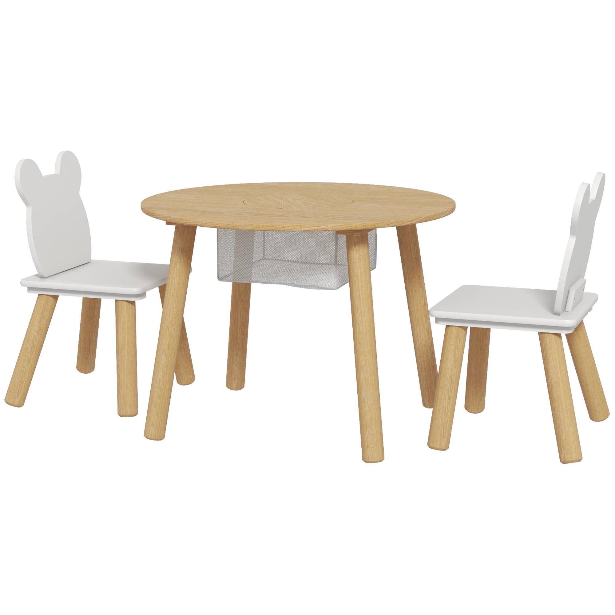 Ensemble table et 2 chaises enfant bois dossier ours avec rangement, pour enfants 3-6 ans - Image 2