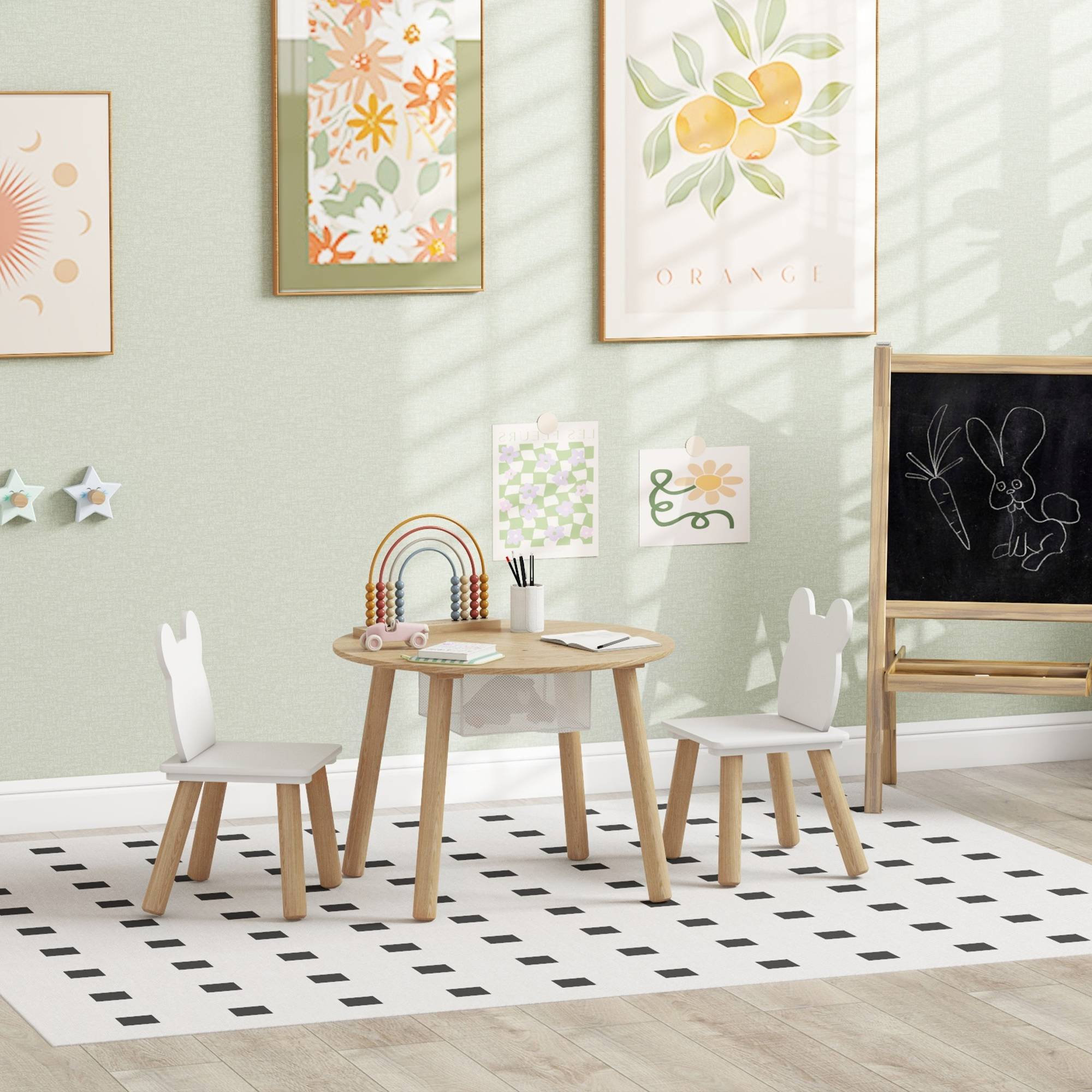 Ensemble table et 2 chaises enfant bois dossier ours avec rangement, pour enfants 3-6 ans - Image 4