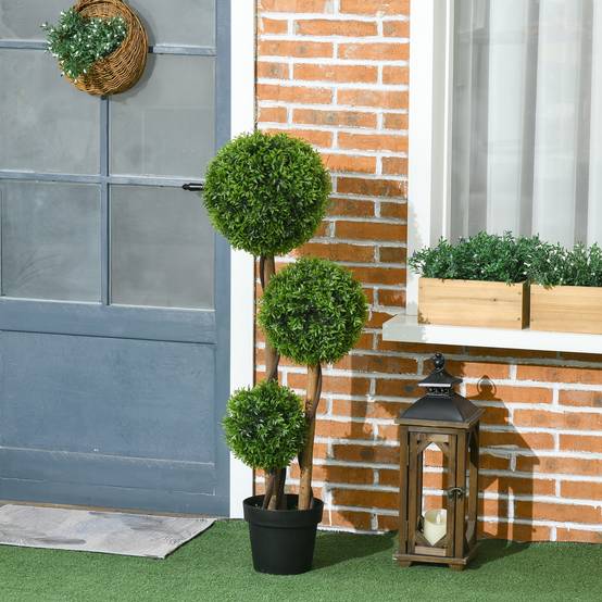 Arbre artificiel buis avec 3 boules feuilles de bambou pot inclus intérieur et extérieur hauteur 110 cm - Image 6