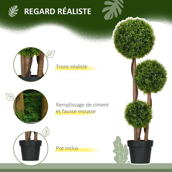 Arbre artificiel buis avec 3 boules feuilles de bambou pot inclus intérieur et extérieur hauteur 110 cm - Image 7