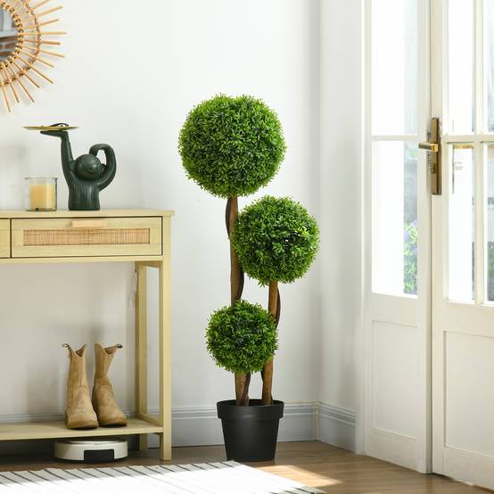 Arbre artificiel buis avec 3 boules feuilles de bambou pot inclus intérieur et extérieur hauteur 110 cm - Image 4