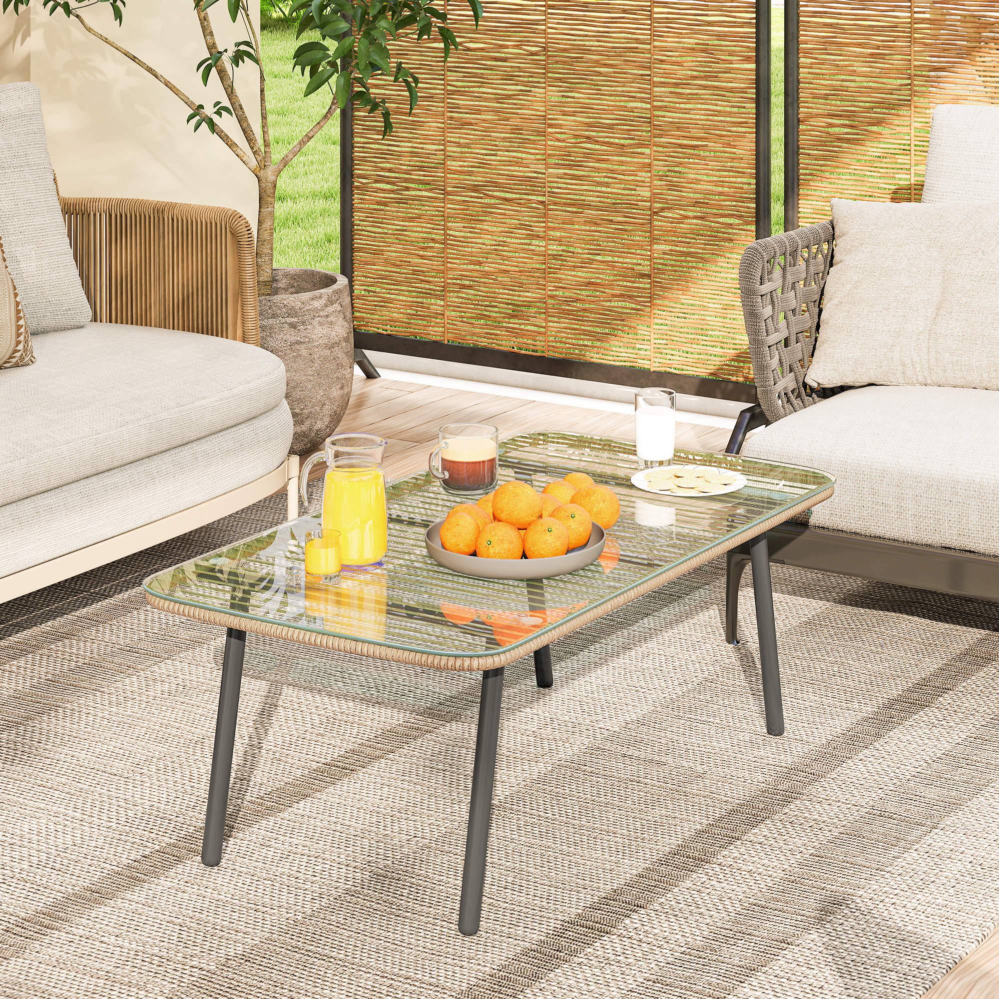 Outsunny - Table basse de jardin avec plateau verre trempé 5 mm - cadre en acier - 110 x 60 x 40 cm - effet bois naturel - Outsunny - Image 5