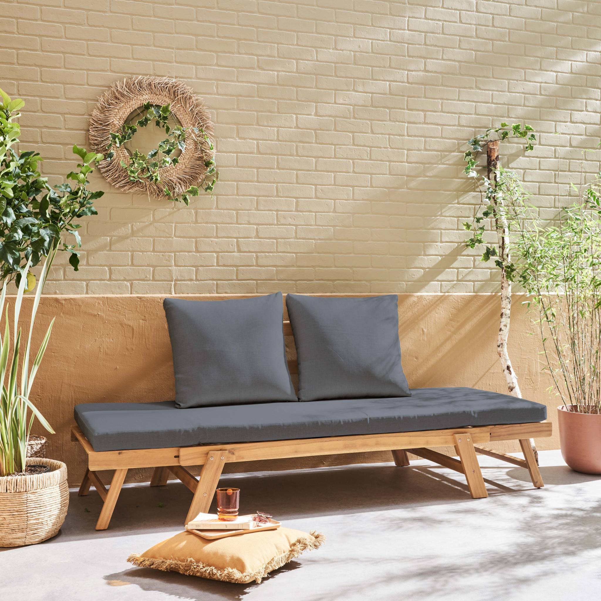 Banquette de jardin grise 2/3 places Jalance. accoudoirs modulables 155/200x72x74.5cm | sweeek - Image 3
