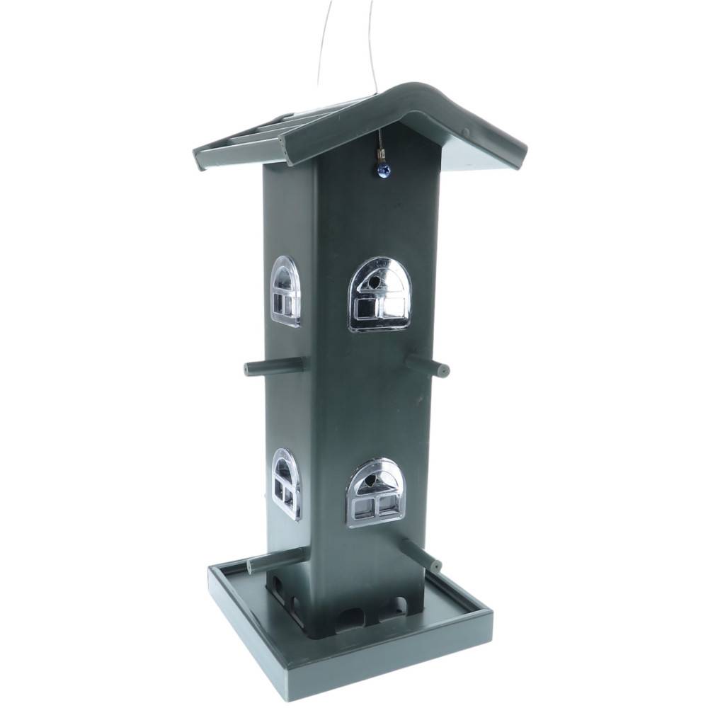 Mangeoire silo maison Verte, bois composite, hauteur 33 cm. pour oiseaux - Image 1