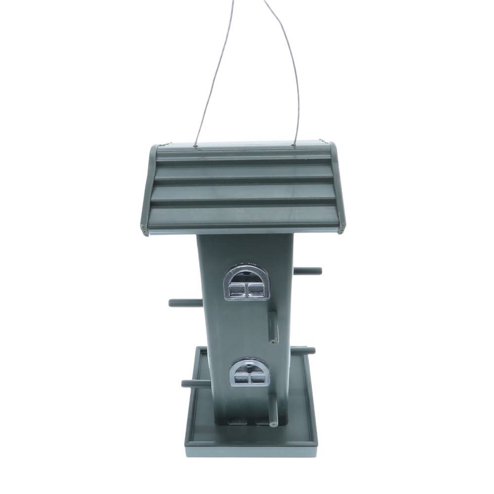 Mangeoire silo maison Verte, bois composite, hauteur 33 cm. pour oiseaux - Image 4
