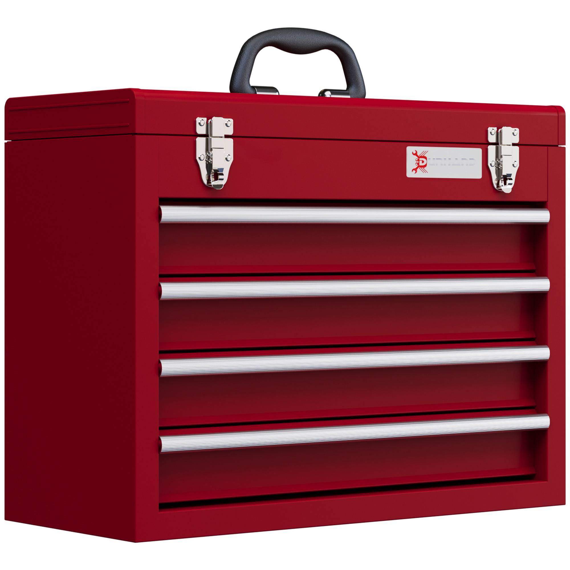 Sans Marque - Boîte à outils avec 4 tiroirs, compartiment de rangement supérieur, fixations en acier, poignée de transport, 51x22x39,5 cm, rouge - Image 1