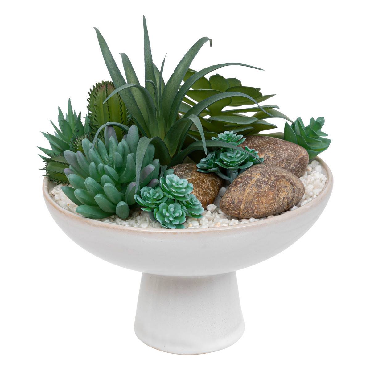 Compo Plantes grasses arificielles dans un pot en céramique émaillée D 19 x H 20 cm - Image 1