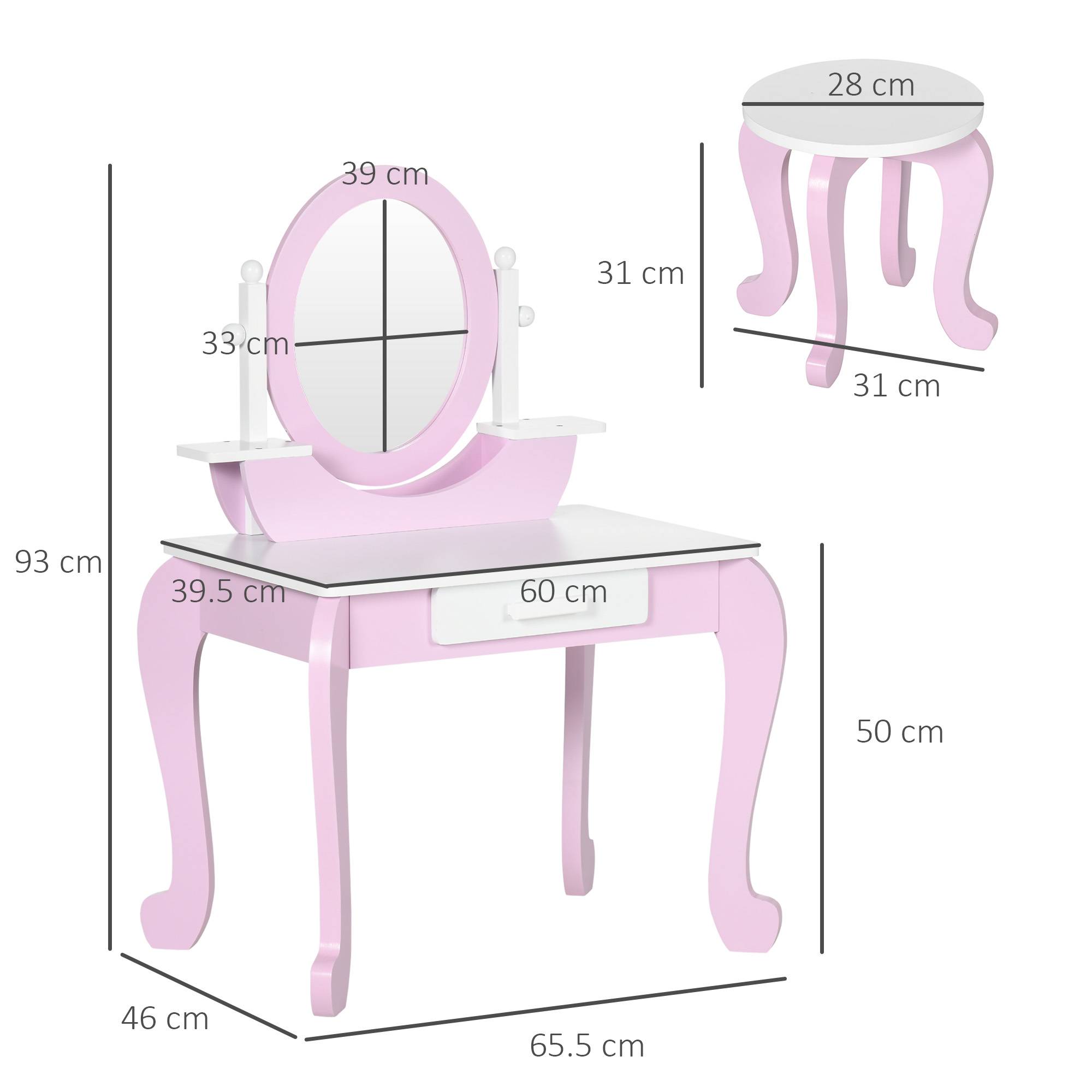 Sans Marque - Ensemble coiffeuse pour enfants avec miroir, table et tabouret, 3-6 ans, rose - Image 5