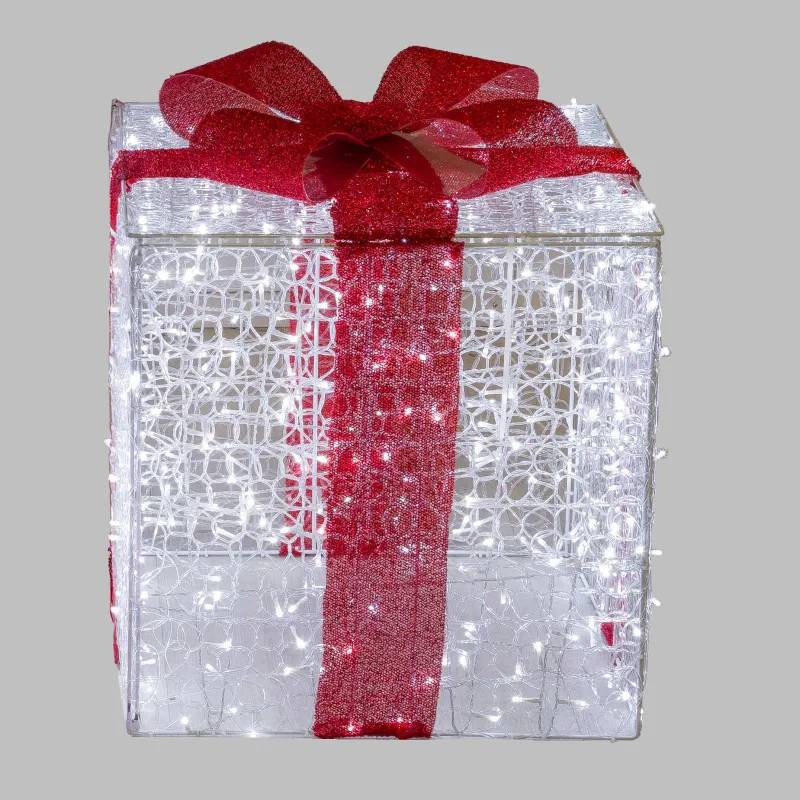 Lotti - Paquet Cadeau Lumineux 3D 65cm 550 LED Blanc Chaud Doré Nœud Rouge 9 Jeux Lumière IP44 Lotti - Image 6