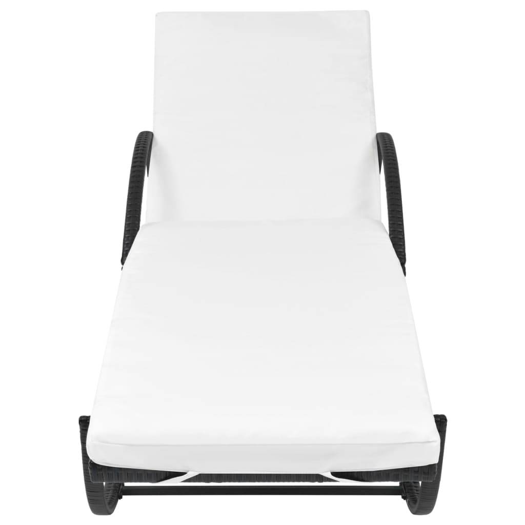 Helloshop26 - Transat chaise longue bain de soleil lit de jardin terrasse meuble d'extérieur avec coussin résine tressée noir - Image 3