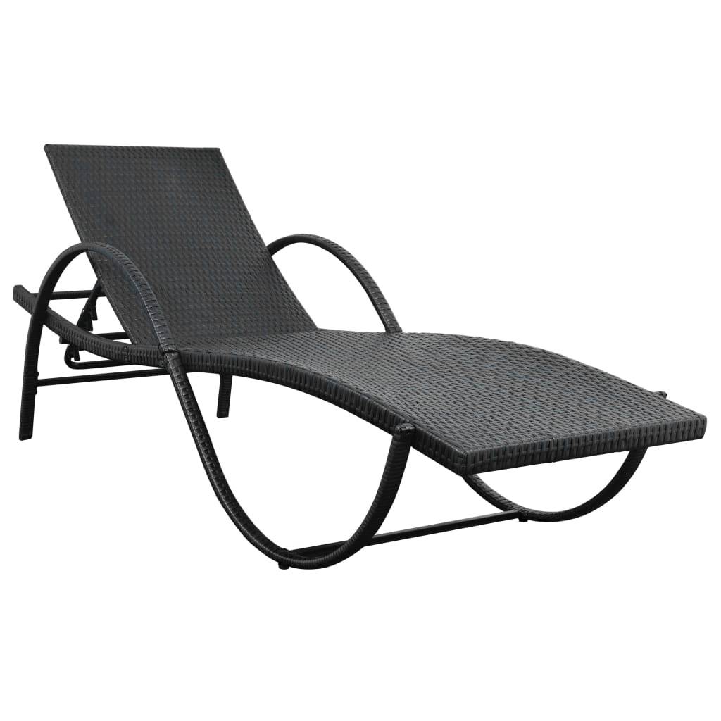 Helloshop26 - Transat chaise longue bain de soleil lit de jardin terrasse meuble d'extérieur avec coussin résine tressée noir - Image 2