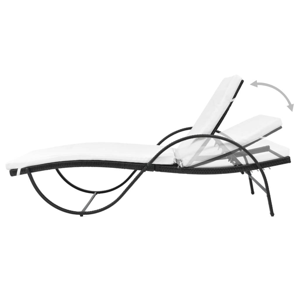 Helloshop26 - Transat chaise longue bain de soleil lit de jardin terrasse meuble d'extérieur avec coussin résine tressée noir - Image 4