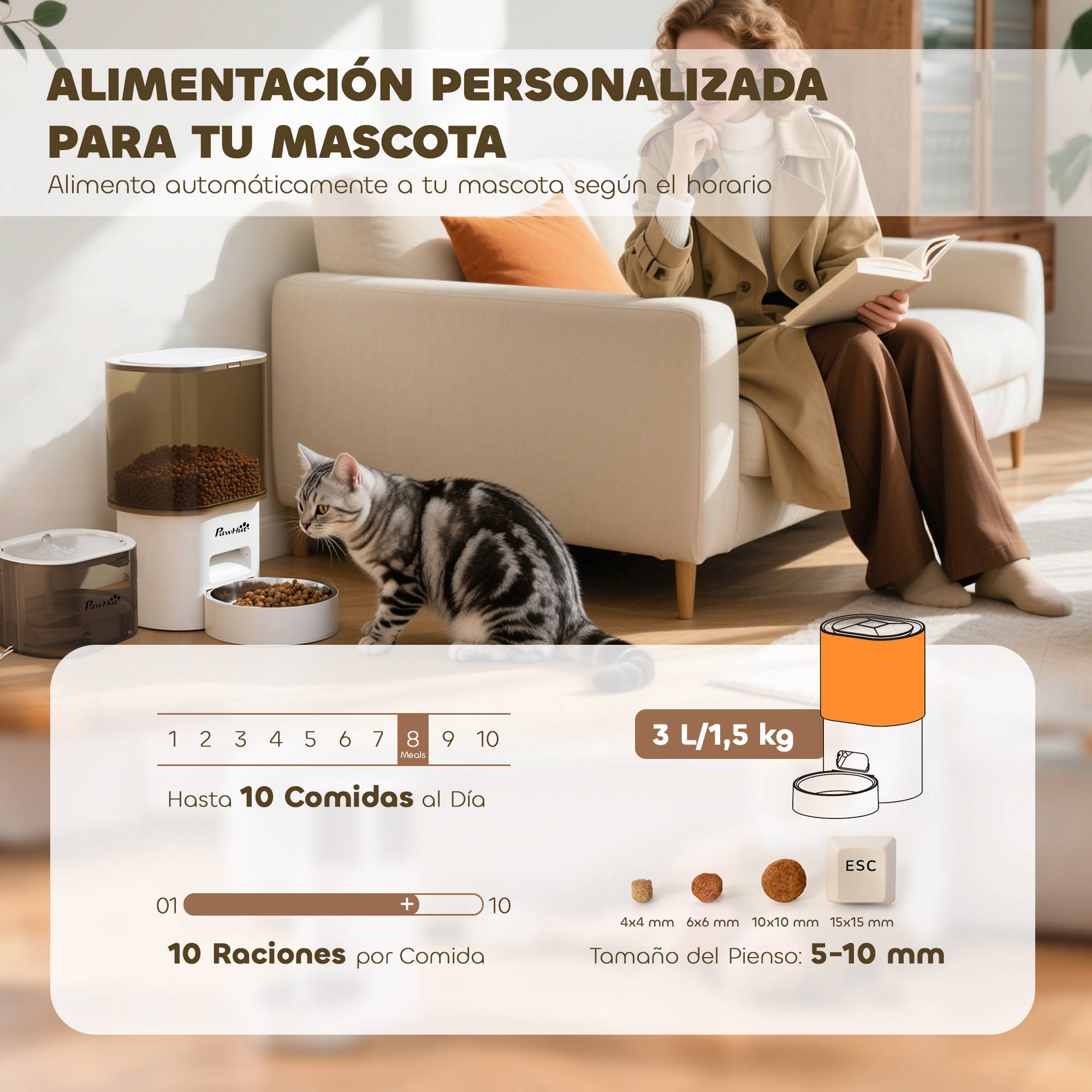Distributeur de nourriture pour chats et chiens de 3 L avec contrôle par application, 1 à 10 repas par jour, filtres, lumière LED - Image 5