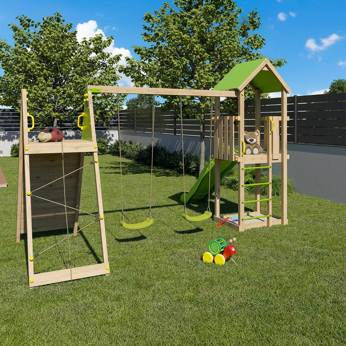 Trigano Jardin - Aire de jeux bois 2,20 m OLYMPIA XPERIENCE VERT- 9 enfants - Image 7
