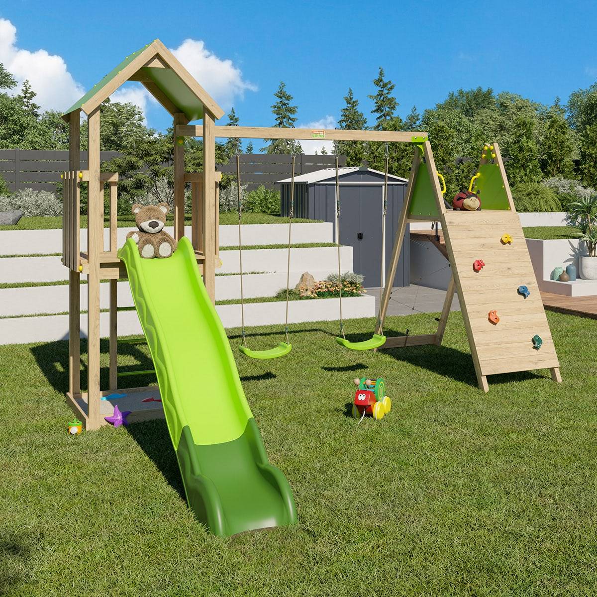 Trigano Jardin - Aire de jeux bois 2,20 m OLYMPIA XPERIENCE VERT- 9 enfants - Image 6