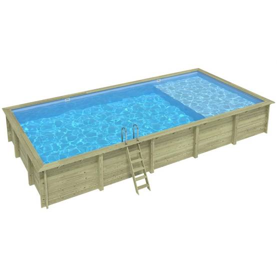 Altanka - Piscine hors sol en bois AQUA 10.2 x 5.2 - H.1.45 m avec plage, bleu pâle, cadre en métal - sans dalle - BAS7310OSPU+PLA310 - ALTANKA - Image 2