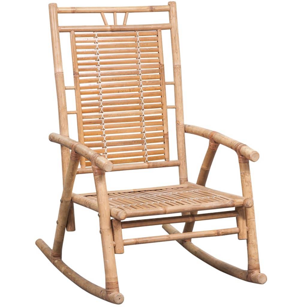 Chaise à bascule bambou avec coussin gris 66 x 86 x 105 cm - PANGIVO - Image 2