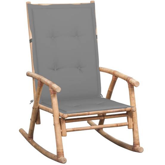 Chaise à bascule bambou avec coussin gris 66 x 86 x 105 cm - PANGIVO - Image 1