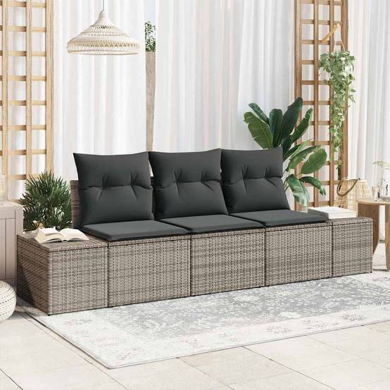ComfortXL - Petit salon de jardin 3 places en polyrotin avec rangement modulable pour balcon et terrasse Gris – ComfortXL Outdoor Living - Image 1