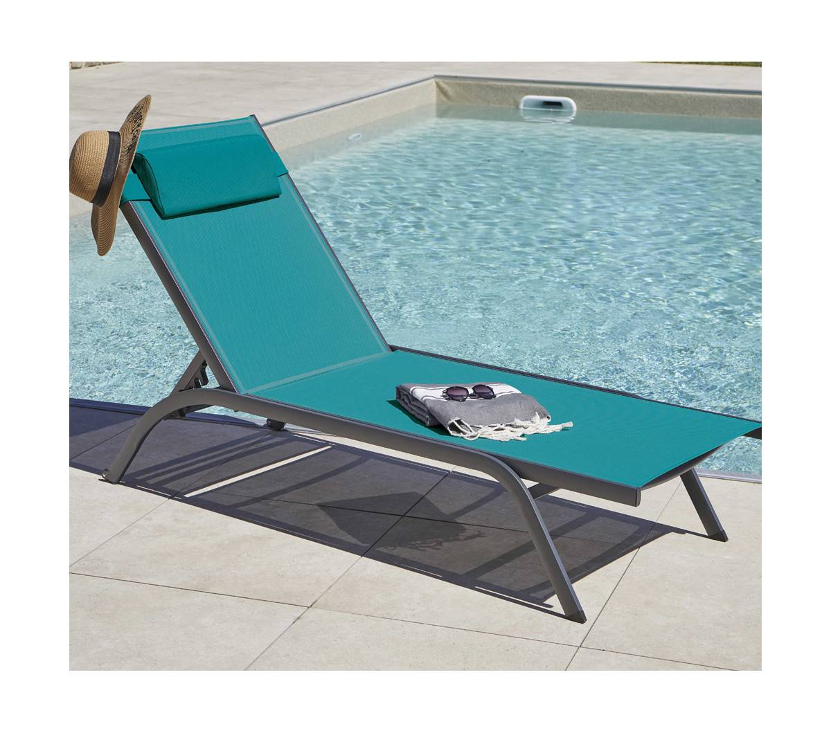 Ozalide - Transat de jardin en aluminium  bleu canard  MALTA - Image 3