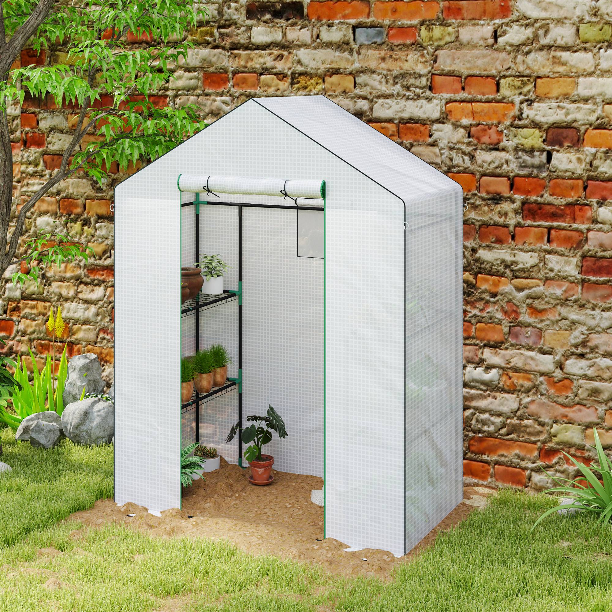 Serre étagères PE 3 niveaux extérieurs hivernage plantes 143x74x190cm Blanc - ComfortXL Outdoor Living - Image 10