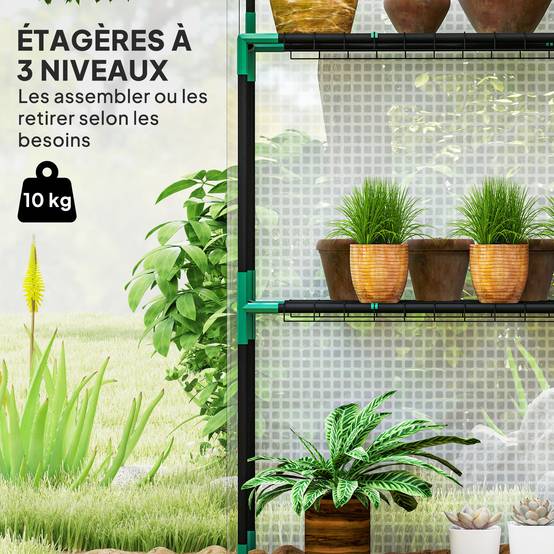 Serre étagères PE 3 niveaux extérieurs hivernage plantes 143x74x190cm Blanc - ComfortXL Outdoor Living - Image 6